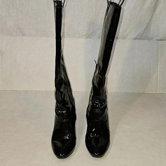 J Vincent Patent Leather Hidden Wedge Black Grunge,Goth Knee High Boots SZ 9M - Picture 4 of 12